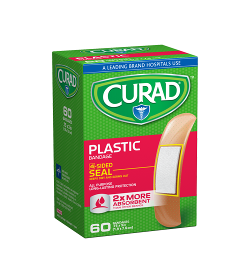 Image of Plastic Strip Bandages, .75″ x 3″, 60 count left angle of package