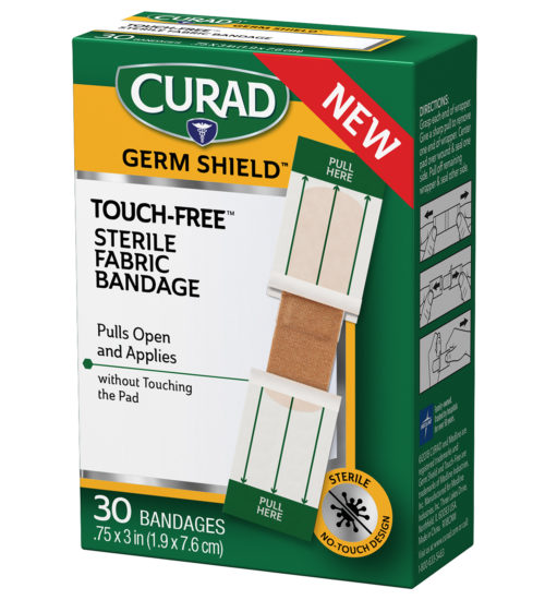 Touch-Free Sterile Fabric Bandage, .75″ x 3″, 30 count right of packaging