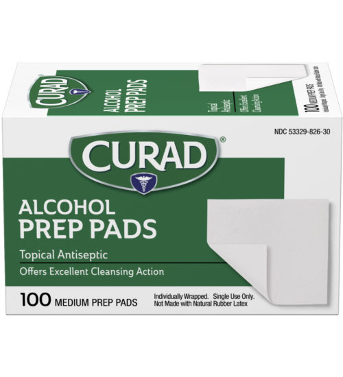 alcohol prep pads, thick 100ct front side