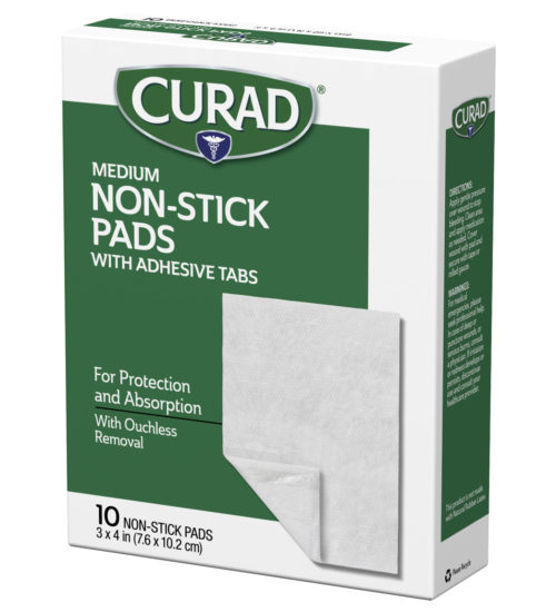 Medium non-stick pads with adhesive tabs 10 ct left side