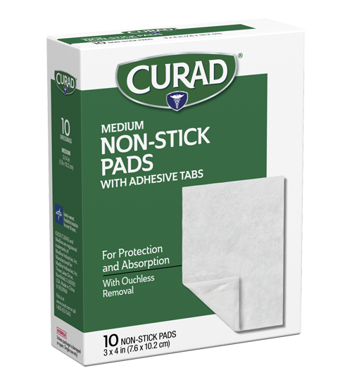Image of Medium non-stick pads with adhesive tabs 10 ct right side