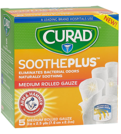 Medium Rolled Gauze with ARM & HAMMER™ Baking Soda, 3″ x 2.5 yds, 5 count left of packaging
