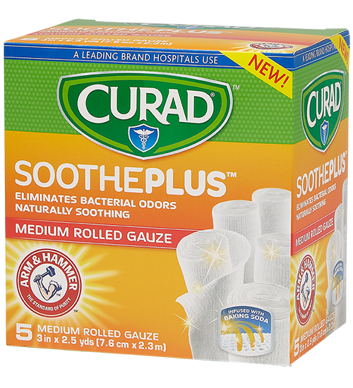 Image of Medium Rolled Gauze with ARM & HAMMER™ Baking Soda, 3″ x 2.5 yds, 5 count right of packaging