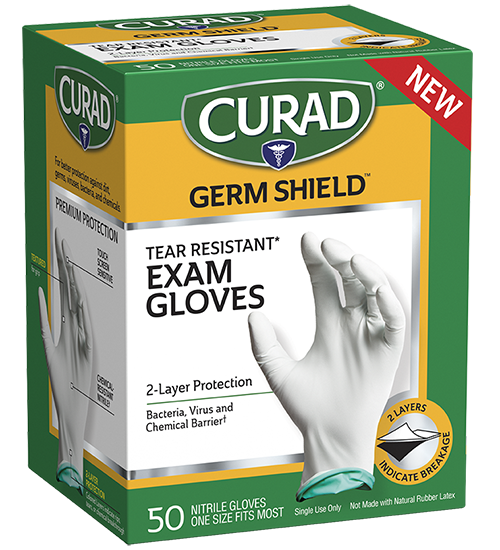 Image of Germ Shield Tear Resistant Exam Gloves, One Size Fits Most, 50 count left of package