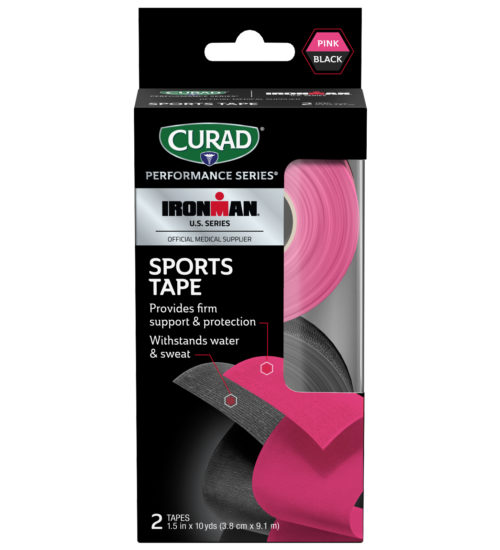 CURAD Performance Series IRONMAN Sports Tape, Black & Pink, 1.5