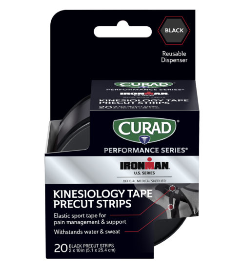 CURAD Performance Series IRONMAN Kinesiology Tape, Black, 2″ x 10″ strips, 20 count view 3