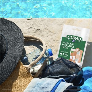 pack on a chair by a pool