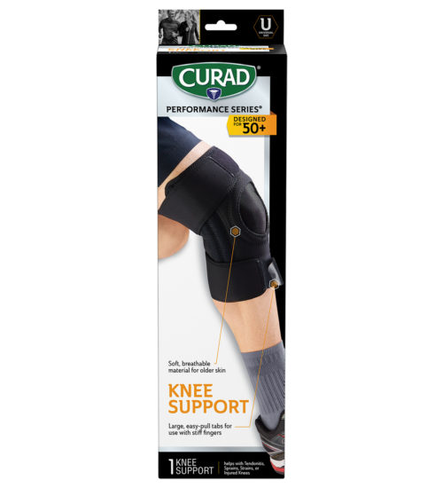 Performance Series Wrap Around Knee Support with Extended Grab Tabs Front Angle