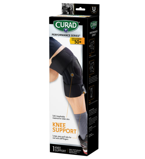 Performance Series Wrap Around Knee Support with Extended Grab Tabs Left Angle