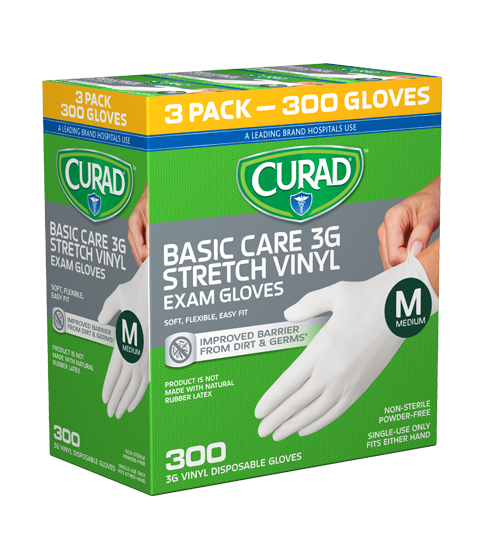 Image of Basic Care 3G Stretch Vinyl Exam Gloves Medium