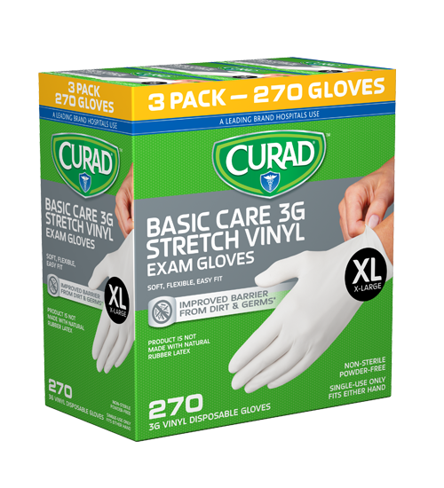 Image of Basic Care 3G Stretch Vinyl Exam Gloves – Extra Large