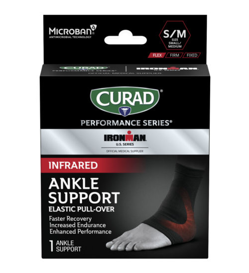 CURAD Performance Series IRONMAN Infrared Ankle Support, Elastic, small/med, 1 count front angle