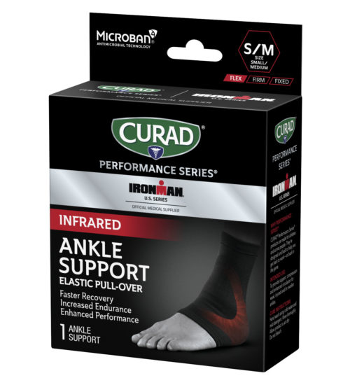 CURAD Performance Series IRONMAN Infrared Ankle Support, Elastic, small/med, 1 count front angle left angle