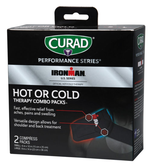 CURAD Performance Series IRONMAN Hot & Cold Reusable Compress Combo Pack with Wraps, Small & Large, 2 count left side