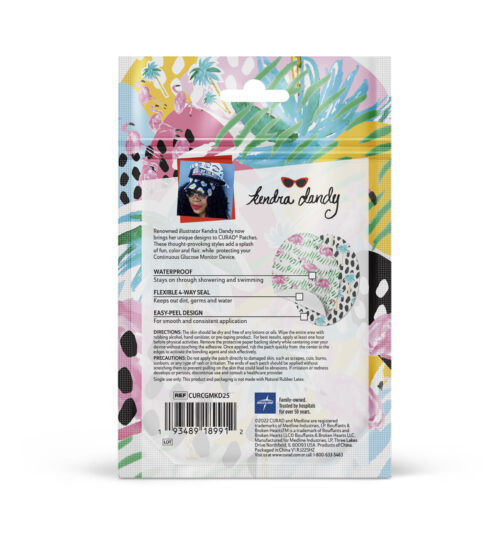 Rear packaging of Curad® Kendra Dandy CGM Patches (25-Count) | 3.13