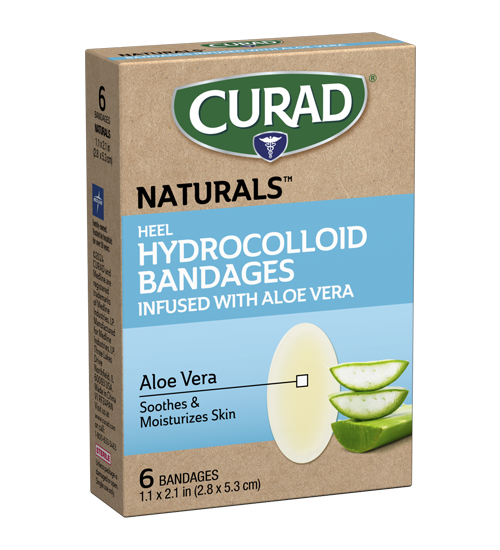 Image of CURAD  Naturals™ Aloe Vera Hydrocolloid Bandages, Heel, 1.1"X2.1", 6 ct